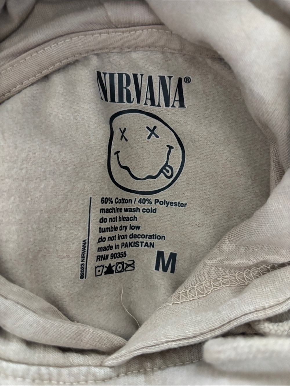 NIRVANA Beige Hoodie with Multicolor Smiley Graphic men’s size medium - Picture 5 of 5